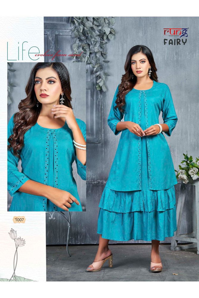 Rung Fairy Fancy Stylish Party Wear Designer Heavy Rayon Latest Kurtis Collection